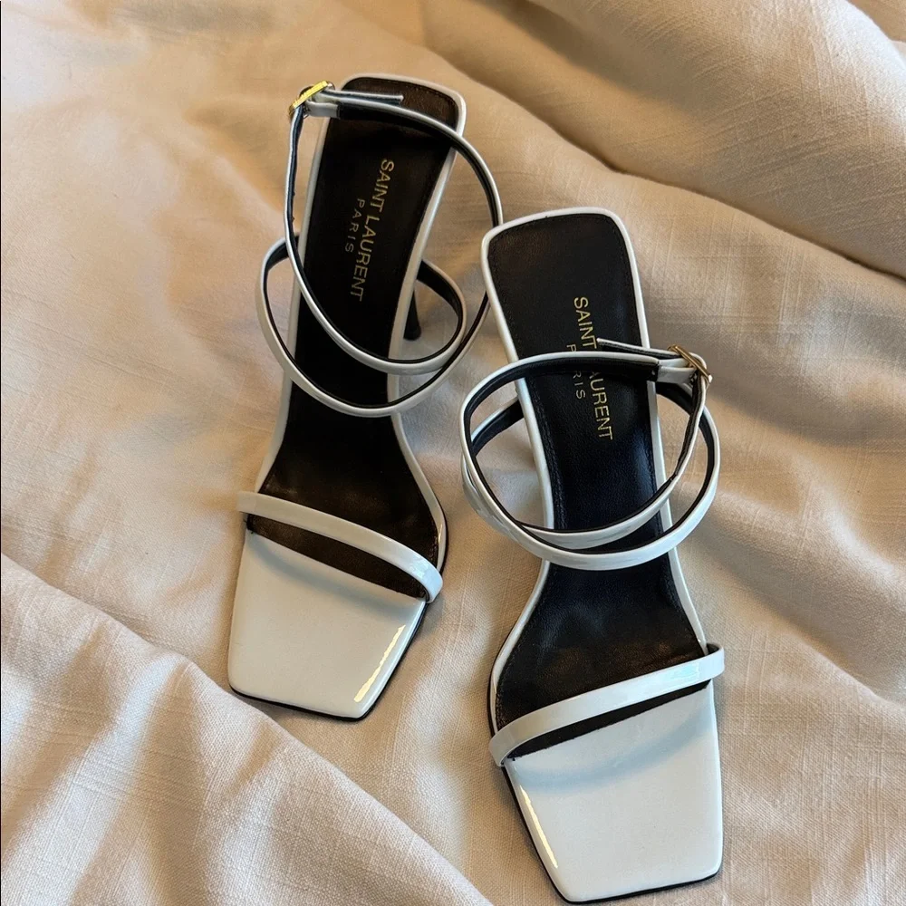 Saint Laurent Black and White Strappy Heels - Picture 4 of 4